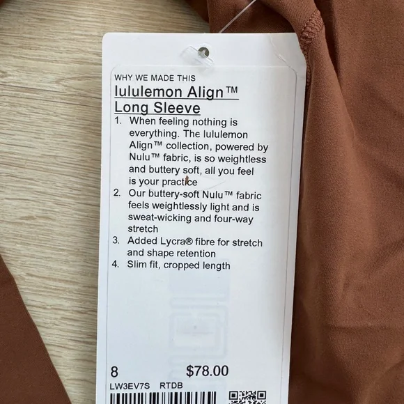 lululemon athletica Brown Long Sleeve Scoop Crop Top - Picture 4 of 4